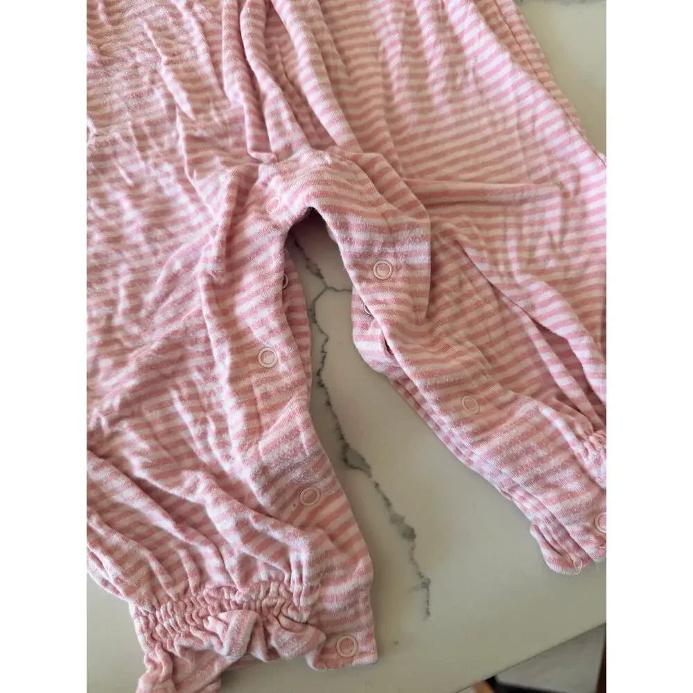 Angel Dear Baby Pink & White Striped Ruffle Romper